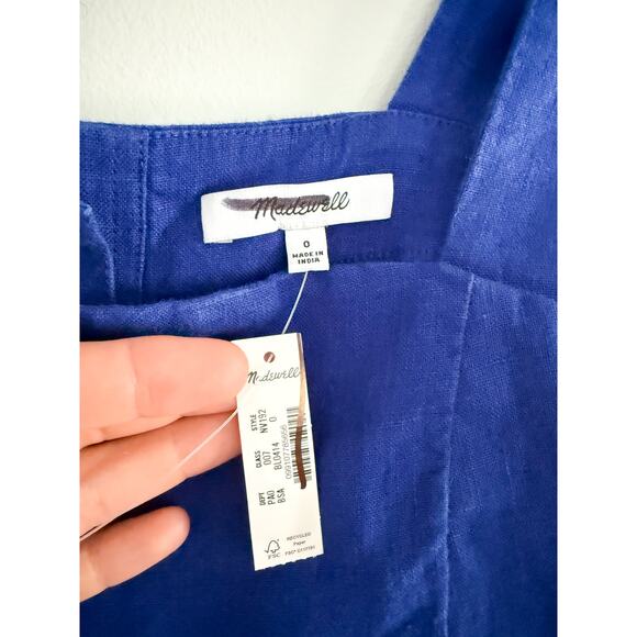 Madewell | NWT Curved-Neck Shell Tank in 100% Linen Bright Sapphire Blue | Sz 0 - Picture 8 of 10